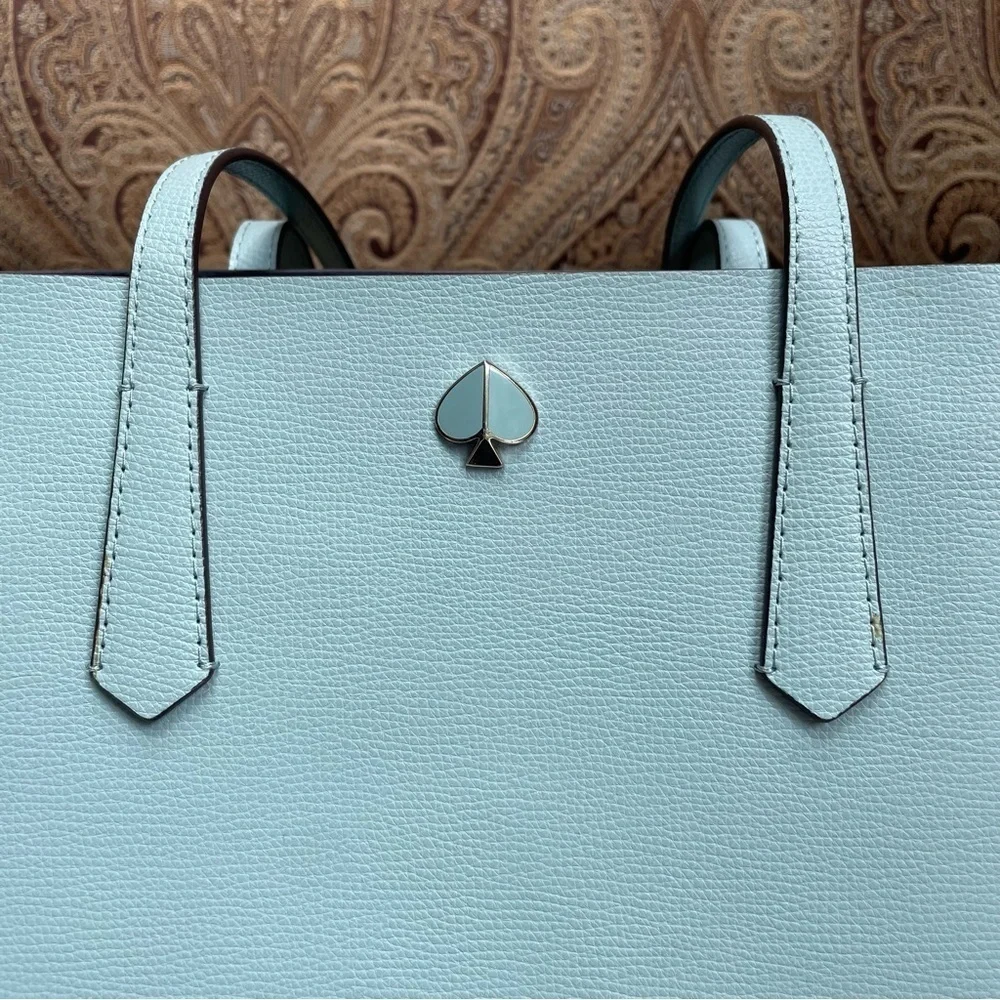 Kate Spade Light Blue Molly Cabana Tote Bag & Pouch Metal Spade Logo